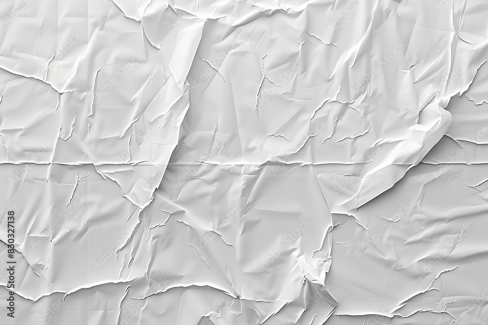 Obraz premium white crumpled and creased glued wrinkled paper poster texture background