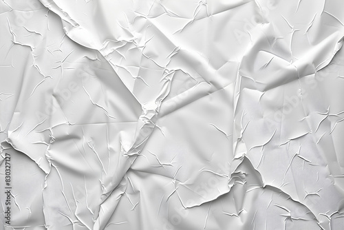 white crumpled and creased glued wrinkled paper poster texture background 