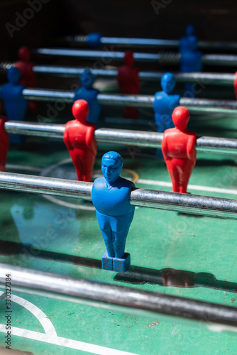 blue player of table football game