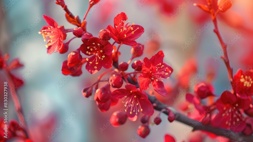 Red flowers appear on maple trees during the spring season Red flowers appear on maple trees during the spring season
