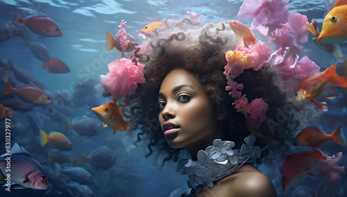 Ethereal Underwater Portrait with Fish