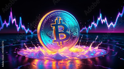 One 3d graphics of stock mark hitting all tine high indicators crypto coins Bitcoin flowing photo