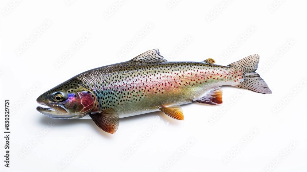 Naklejka premium Rainbow trout swimming alone against white background