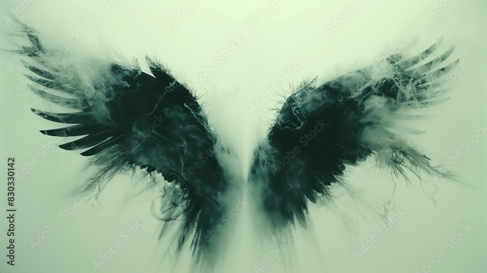 Obraz premium photo of large feathered black angel wings