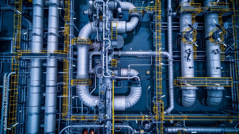 A large industrial area with many tanks and pipes A large industrial area with many tanks and pipes