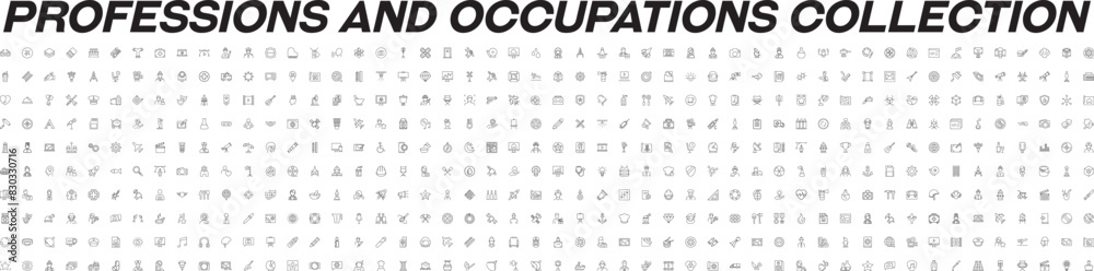 Collection of Line Icons of Occupation and Profession for Adverts. Suitable for books, stores, shops. Editable stroke in minimalistic outline style. Symbol for design