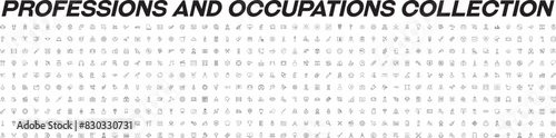 Collection of Line Signs of Occupation and Profession. Suitable for books  stores  shops. Editable stroke in minimalistic outline style. Symbol for design