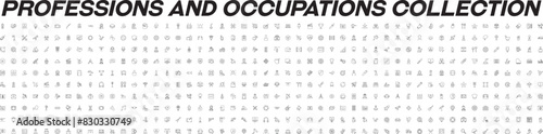 Collection of Signs of Occupation and Profession. Suitable for books  stores  shops. Editable stroke in minimalistic outline style. Symbol for design