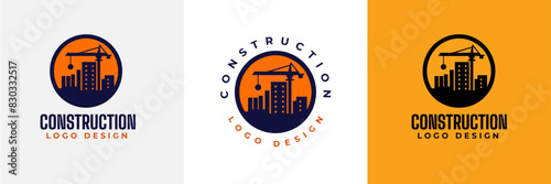 Construction logo design. Crane and Building logo for construction company.  Modern luxury building construction logo. Real Estate Vector Logo Design 