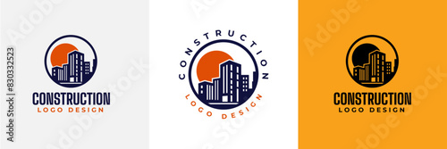 Construction logo design. Crane and Building logo for construction company.  Modern luxury building construction logo. Real Estate Vector Logo Design 