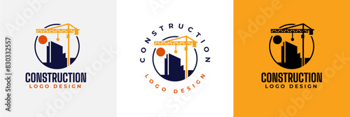 Construction logo design. Crane and Building logo for construction company.  Modern luxury building construction logo. Real Estate Vector Logo Design 
