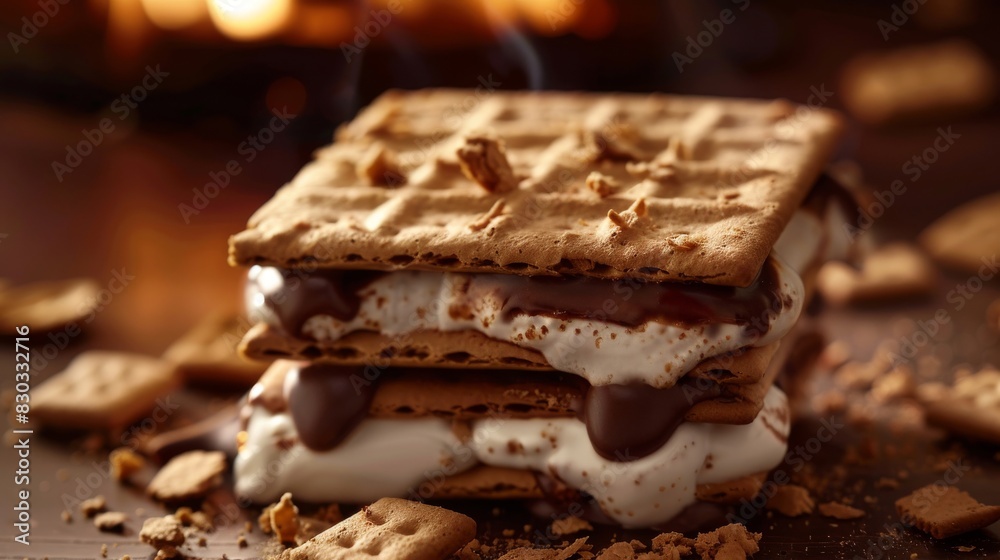 A s'more close up, food design, dynamic, dramatic compositions, with copy space. A s'more close up, food design, dynamic, dramatic compositions, with copy space.