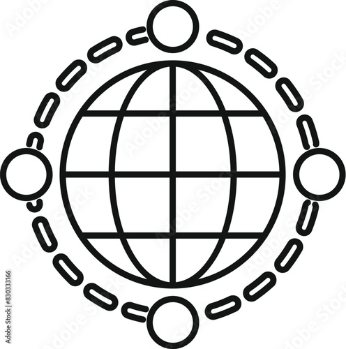 Global unity concept icon with connected circles and people in geometric minimalist design illustration for worldwide collaboration and solidarity in international relations and cultural alliance