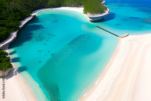 Tropical Heart Shape Desert Island With White Sand Beach And Turquoise Water. Generative AI