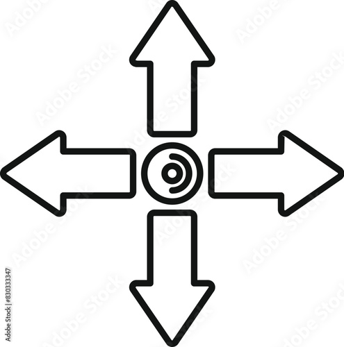 Black outline vector icon of a crossroads with arrows pointing in four different directions