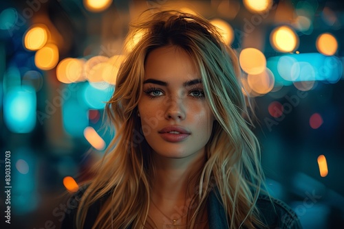 Golden Beauty: Ethereal Blonde with Floating Embers - Realistic Wide Angle Shot