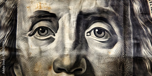 Macro Shot Highlighting Intricate Details of One Dollar Bill Featuring George Washington. Concept Macro Photography, Detailed Close-up, Currency Portrait, George Washington Portrait photo