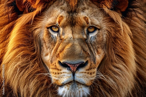 majestic lion portrait with piercing eyes and golden mane powerful wildlife closeup