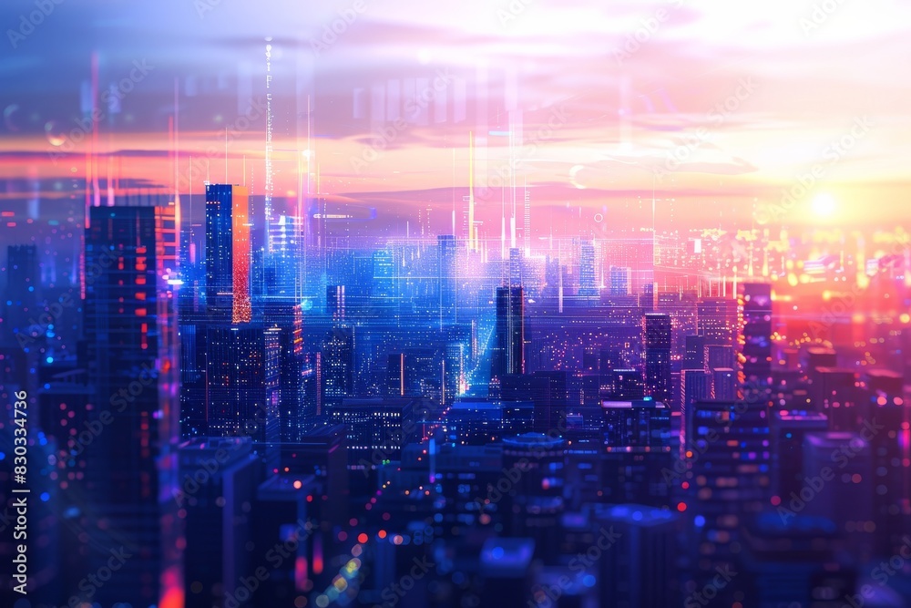 Abstract City and the light shines Modern city concept. Smart city on background. Futuristic. Modern. Digital. 