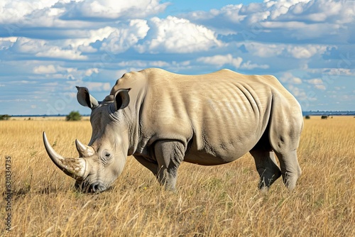 majestic white rhino grazing in natural habitat powerful endangered species wildlife photography
