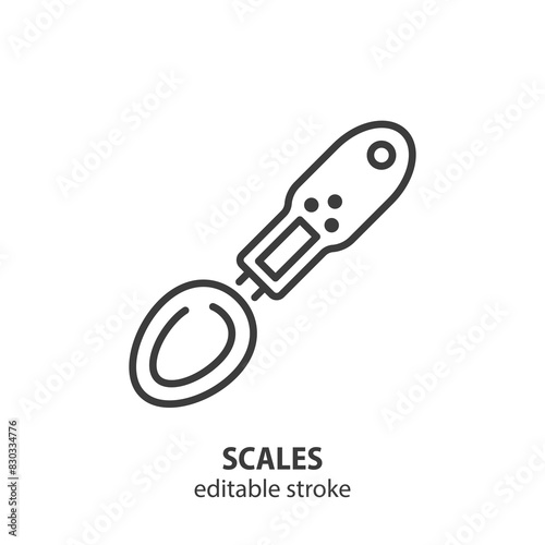 Spoon scales line icon. Weight measurement instrument vector symbol. Editable stroke.