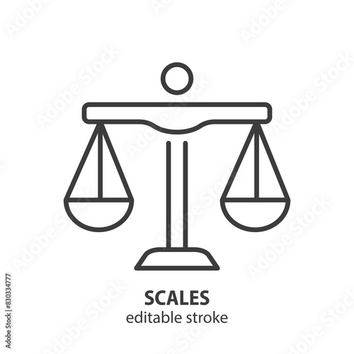 Scales line icon. Weighing vector symbol. Editable stroke.