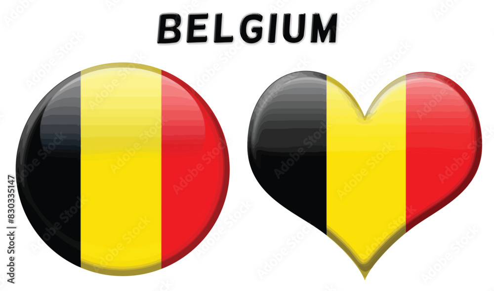Fototapeta premium Belgian flag in rounded and heart shape buttons