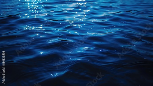 Shimmering light reflections on the surface of dark blue water photo