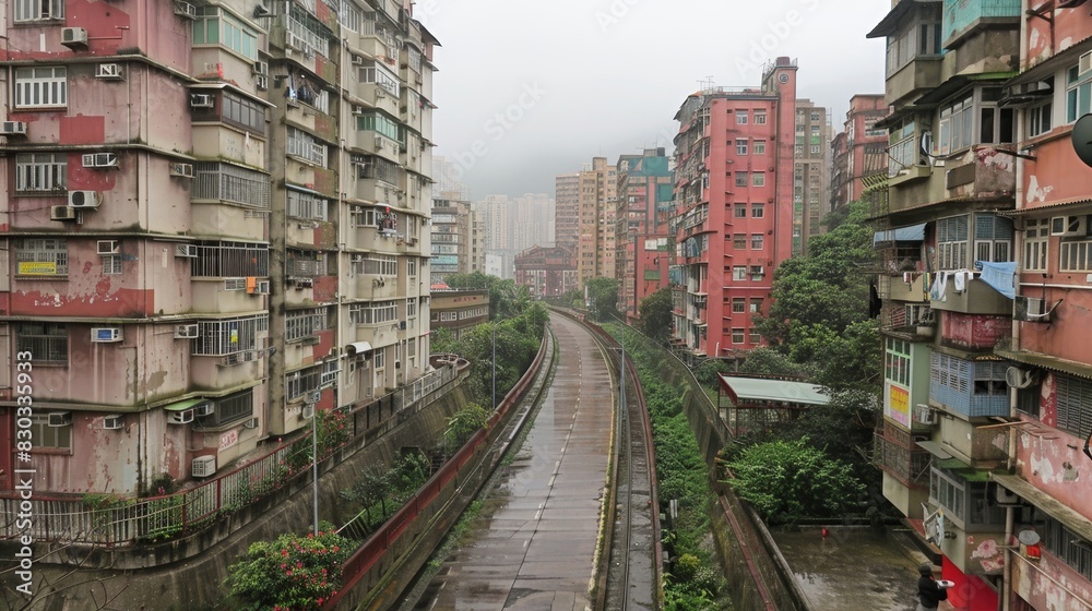 Urban jungle high rise buildings tower over busy city streets, forming concrete and glass canyon Urban jungle high rise buildings tower over busy city streets, forming concrete and glass canyon