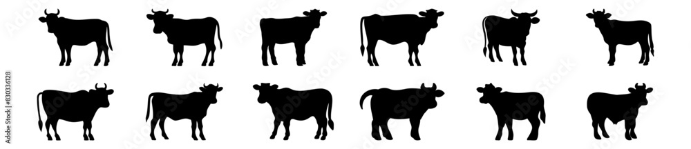Cow silhouettes set, pack of vector silhouette design, isolated background