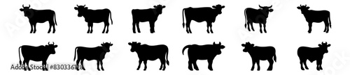 Cow silhouettes set, pack of vector silhouette design, isolated background