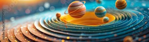 A colorful popup book of the solar system, with planets that orbit around the sun as you flip through the pages, centered in the book photo