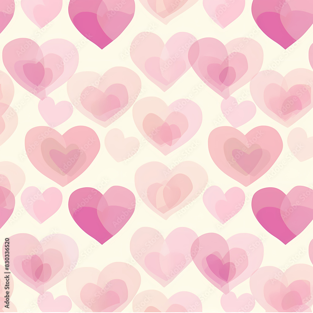Elegant Cream Pattern with Slight Opacity and Translucent Pink Hearts - Delicate and Romantic Design for Love-themed Projects