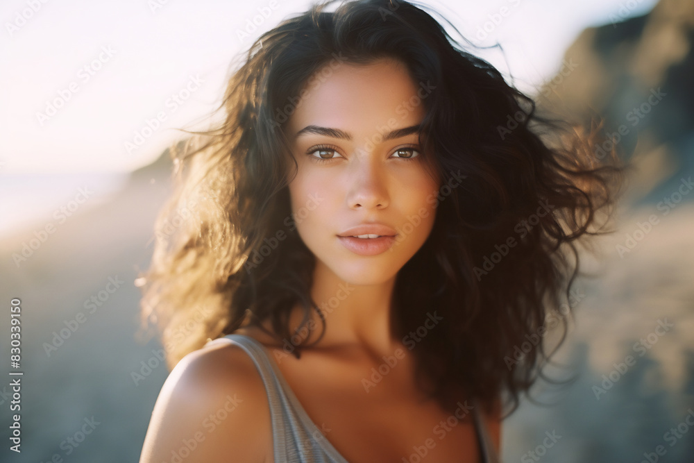 Sun-Kissed Brunette on the Shore