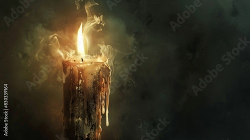 Melting Wax Candle in Dark Smoky Atmosphere