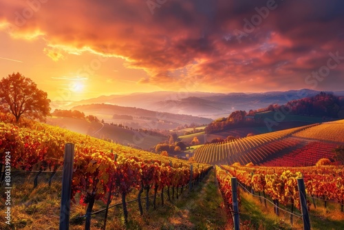 rich autumn vineyard landscape at sunset weinherbst german wine region seasonal winemaking concept