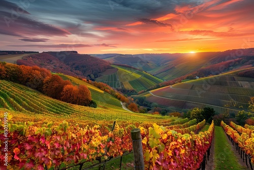 rich autumn vineyard landscape at sunset weinherbst german wine region seasonal winemaking concept photo