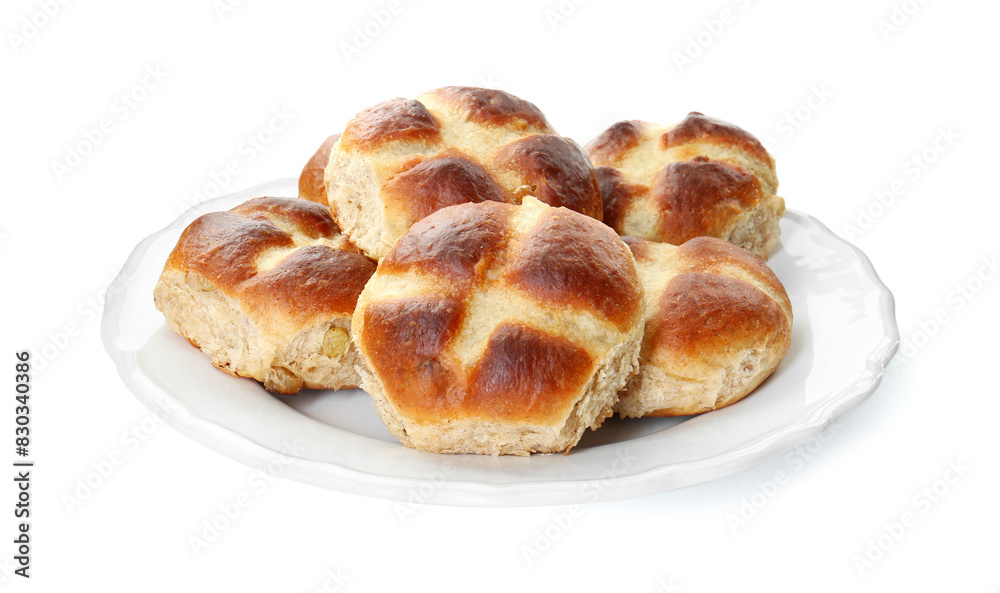 Tasty hot cross buns isolated on white Tasty hot cross buns isolated on white