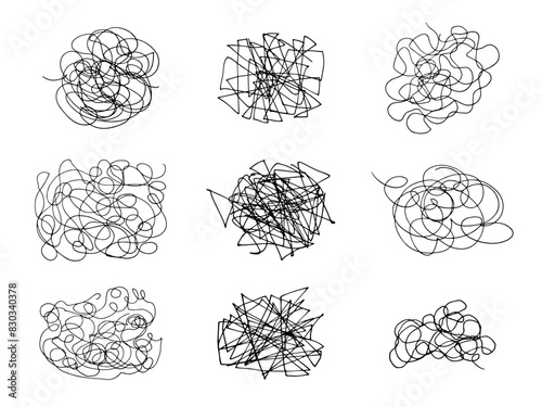 Hand drawn doodle set with abstract tangled scribbles. Vector random chaotic lines. Scribbles collection.