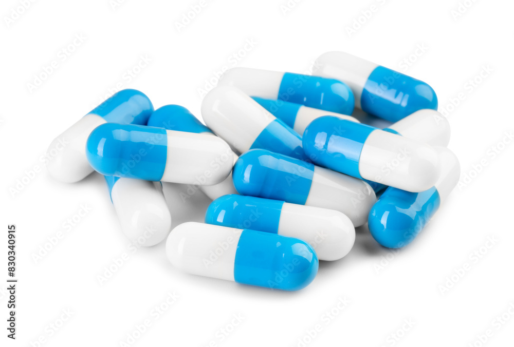 Pile of antibiotic pills isolated on white Pile of antibiotic pills isolated on white