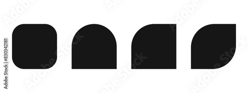 Set of square, arch, semiarch and leaf shapes. Templates for greeting cards, business brochures, event or party banners in abstract archway form isolated on white background. Vector illustration.