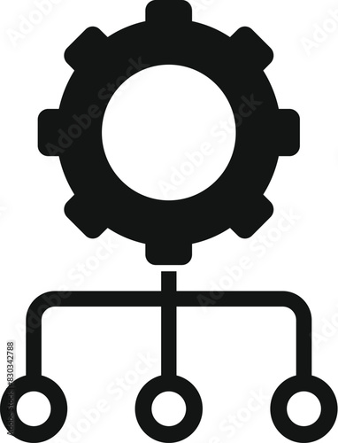 Abstract vector illustration of a black gear network icon representing interconnected machinery and technology in modern industrial business and industry