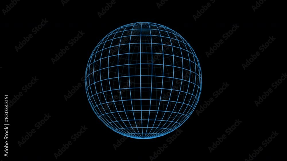Create a wireframe 3D globe animation on a black background for a modern digital tech concept
