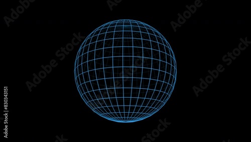 Create a wireframe 3D globe animation on a black background for a modern digital tech concept