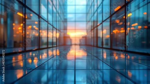 Blurred Glass Wall of Modern Office Building: Business Center Background