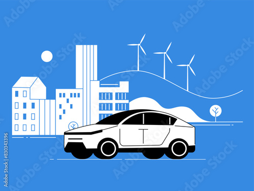 The car on the background of the urban landscape.