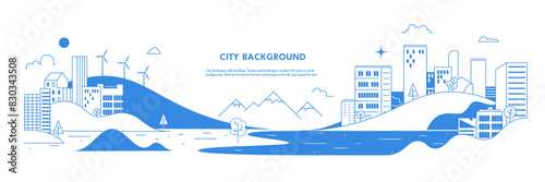 City landscape with buildings.