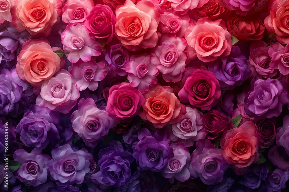 A collection of vibrant pink and purple roses in full bloom, showcasing a stunning gradient of colors. A collection of vibrant pink and purple roses in full bloom, showcasing a stunning gradient of colors.