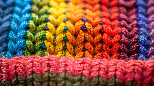 Details of an homemade knit sweater with colorful rainbow colors © Ziyan