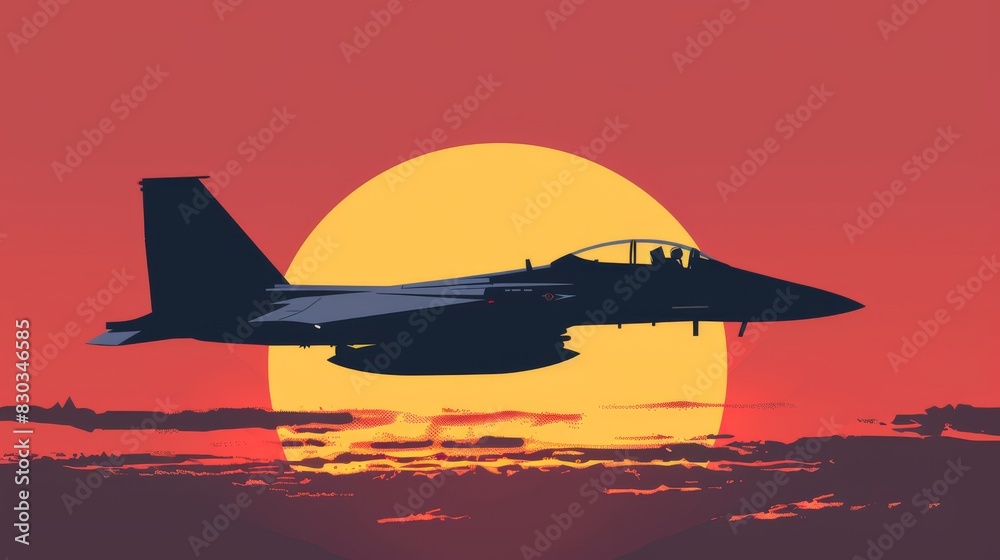jet silhouette  fighter eagle aeroplane air aircraft. Colorful illustration of f-15 military plane